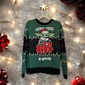 Star Wars Christmas sweater yoda holiday soft cozy comfy green red unisex XL